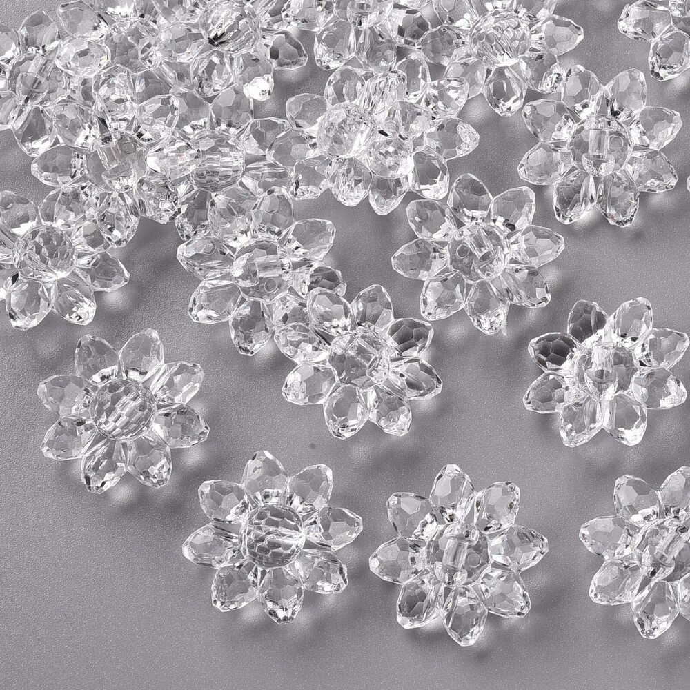 9055 200 pcs 29MM Transparent Faceted Sunflower Acrylic Beads Spring Daisy